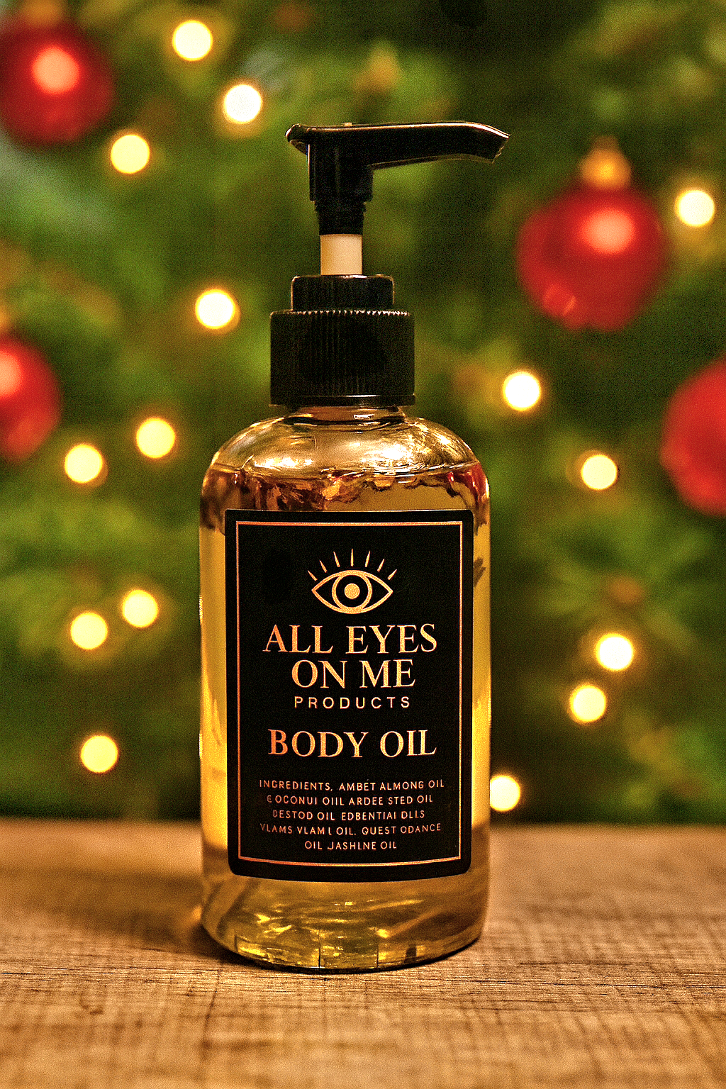 All Eyes On Me body oil bottle