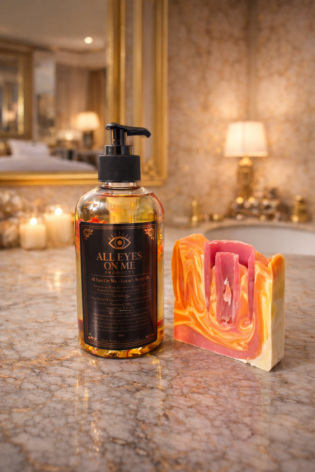 Pump soap bottle and colorful artisan soap